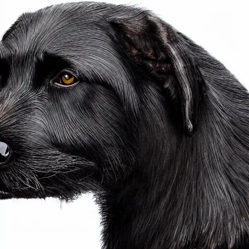 Image similar to portrait of a black wolfhound, beautiful, hyper realistic, highly detailed