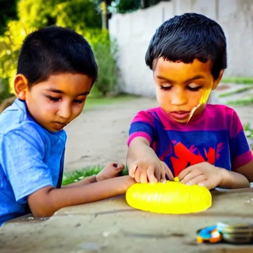 Prompt: kids playing with a nuclear bomb, dslr photo