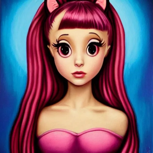 Image similar to ariana grande as a pony, lowbrow painting by mark ryden