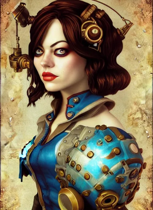 Image similar to underwater steampunk bioshock pirate portrait of emma stone, pixar style, by tristan eaton stanley artgerm and tom bagshaw.