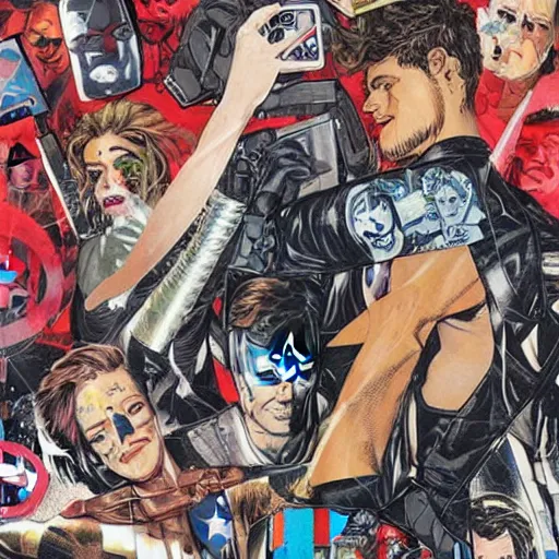 Image similar to The last selfie ever taken, by MARVEL comics and Sandra Chevrier