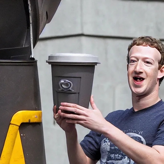 Prompt: news footage of mark zuckerberg eating trash out of a garbage can in san francisco