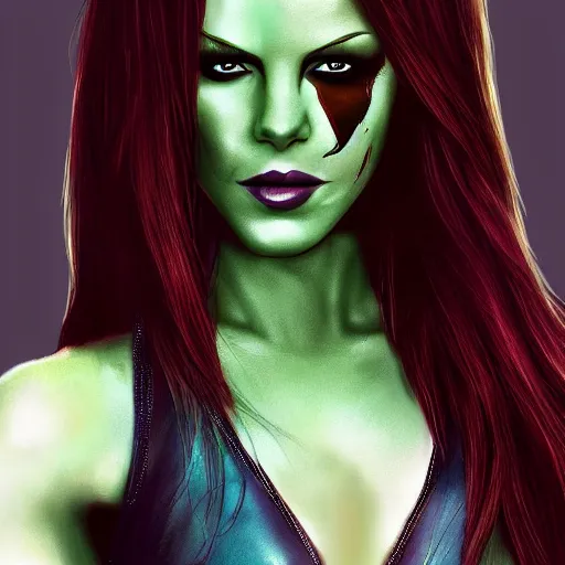 Image similar to full body portrait of kate beckinsale as gamora ( guardians of the galaxy ), beautiful face, digital art