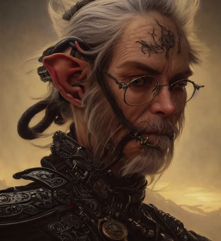 Prompt: portrait painting of older elf biker badass, perfect face, ultra realistic, concept art, intricate details, eerie, highly detailed, photorealistic, octane render, 8 k, unreal engine. art by artgerm and greg rutkowski and magali villeneuve and alphonse mucha