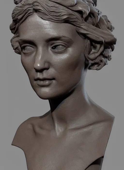 Image similar to 3D resin miniature sculpture by Jean-Baptiste Carpeaux and Antonio Corradini, woman, prefect symmetrical face, academic art, realistic, 8K, Introduction factory photo, Product Introduction Photo, Hyperrealism. Subsurface scattering, raytracing, Octane Render, Zbrush, simple background