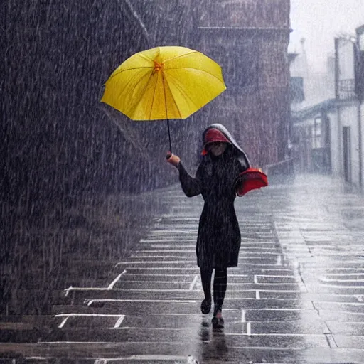 Image similar to a girl holding an oil - paper umbrella in a rainy lane