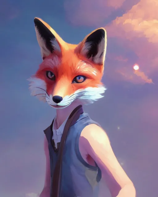 Image similar to a fox wearing a VR headset on its head By Makoto Shinkai, Stanley Artgerm Lau, WLOP, Rossdraws, James Jean, Andrei Riabovitchev, Marc Simonetti, krenz cushart, Sakimichan, trending on ArtStation, digital art.