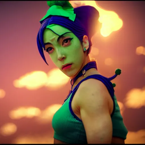 Prompt: cinematic scene with jolyne from jojo's bizarre adventure, live action film, stone ocean, dramatic, small details, volumetric lighting, still frame