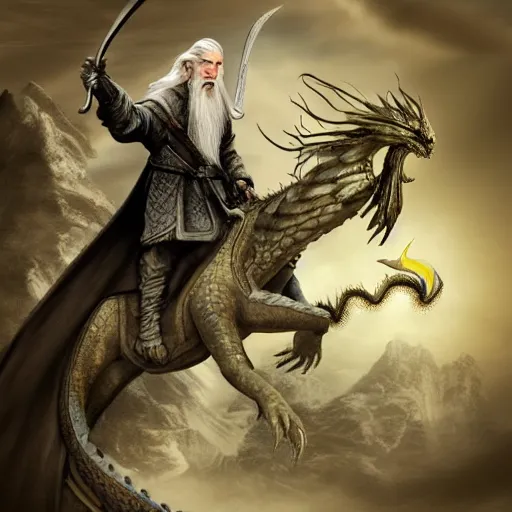 Prompt: gandalf riding a dragon, highly detailed, digital art