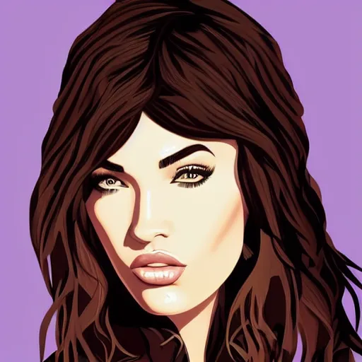 Prompt: megan fox portrait, artwork by ryan gajda, graphic design, flat color and line, sketch, digital illustration