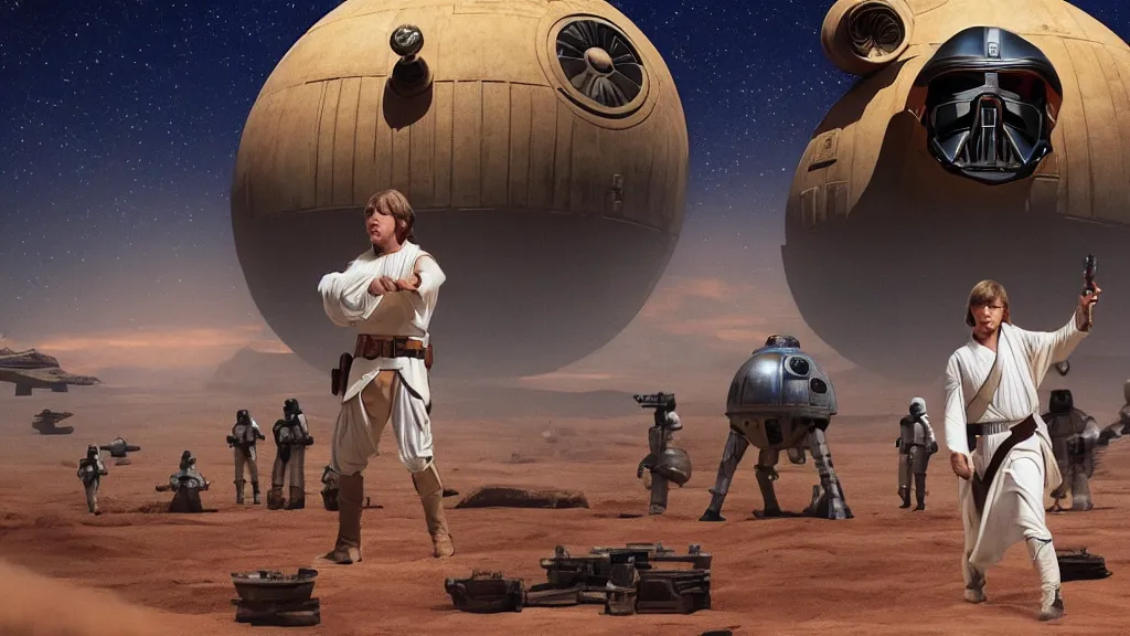 Prompt: panorama tatooine Star Wars Luke skywalker