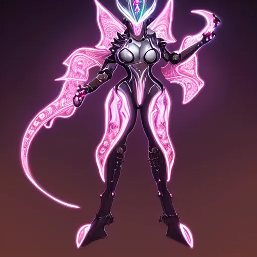 Image similar to highly detailed exquisite fanart, of a beautiful female warframe, but as an anthropomorphic robot female dragon, glowing eyes and robot dragon head, off-white plated armor, bright Fuchsia skin, royal elegant pose, bust shot torso up, epic cinematic shot, realistic, professional digital art, high end digital art, sci fi, DeviantArt, artstation, Furaffinity, 8k HD render, epic lighting, depth of field