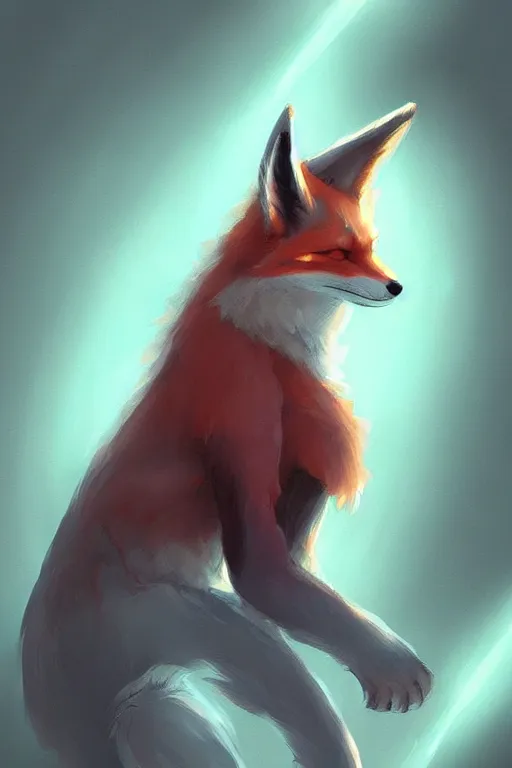 Image similar to a fox fursona, trending on artstation, by kawacy, furry art, digital art, cyberpunk, high quality, backlighting