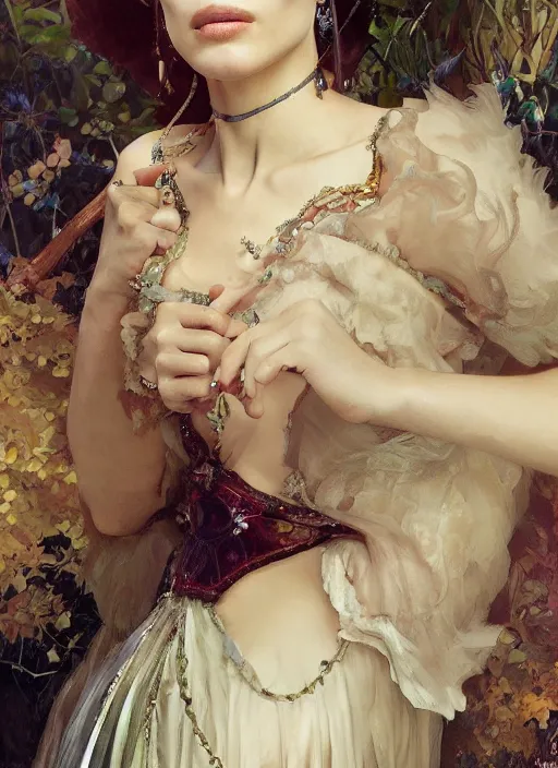 Image similar to music video screenshot of natalie portman, unreal, fantasy, intricate, elegant, dramatic, highly detailed, photorealistic, digital painting, painterly, artstation, concept art, smooth, sharp focus, art by John Collier and Krenz Cushart and Artem Demura and Alphonse Mucha and Albert Aublet