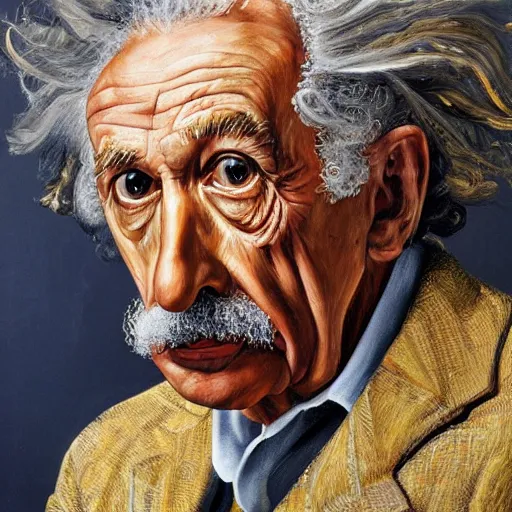 Image similar to high quality high detail painting by lucian freud, hd, portrait of einstein