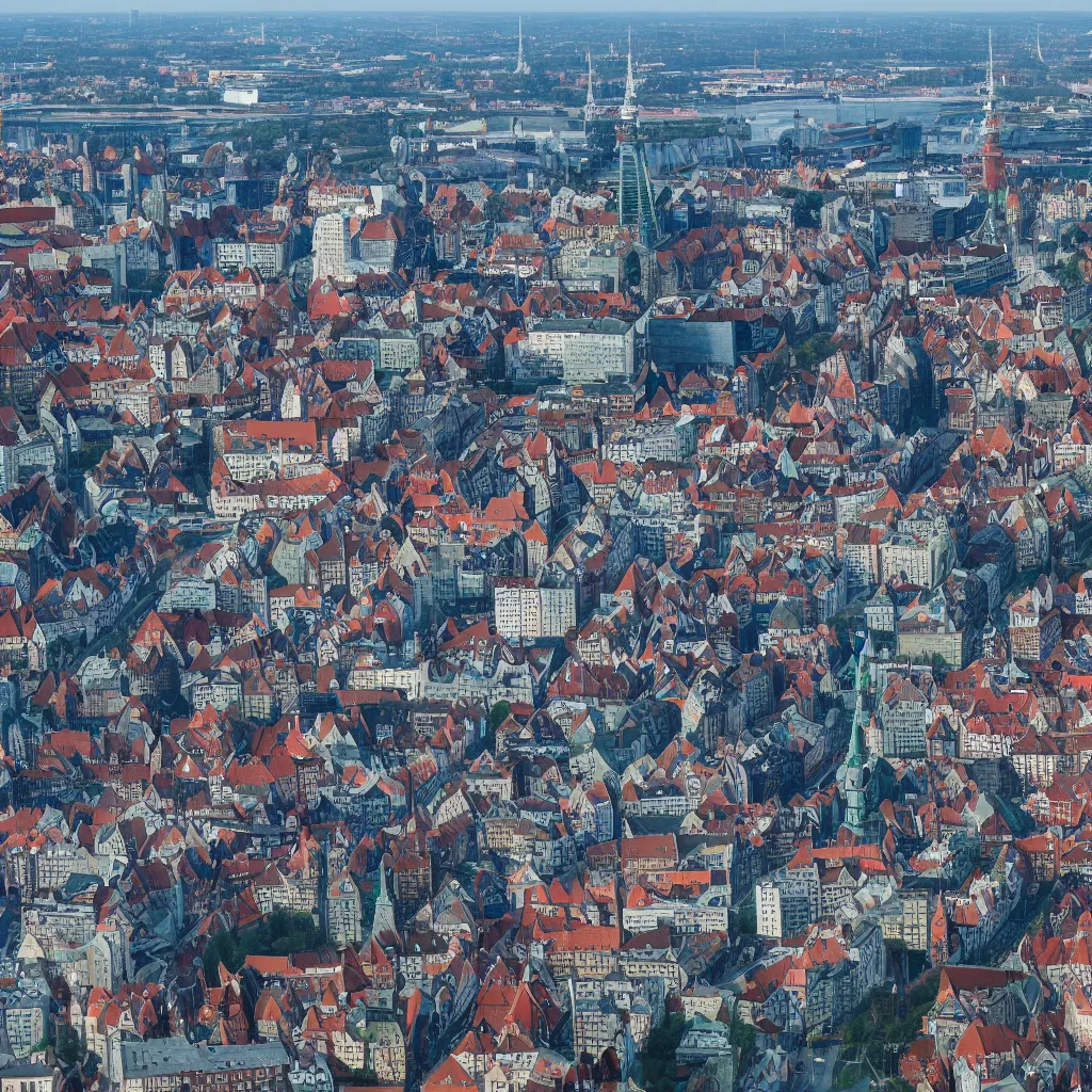 Prompt: skyline of gdansk by zaha hadid, 8 k, hd