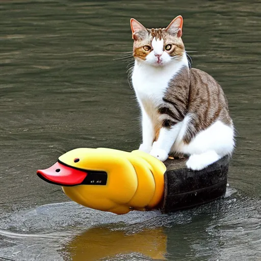 Prompt: photo of a cat riding a duck