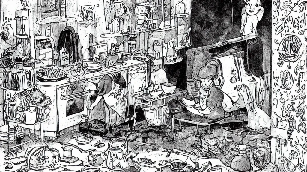 Image similar to storybook illustration extreme inky hygienic