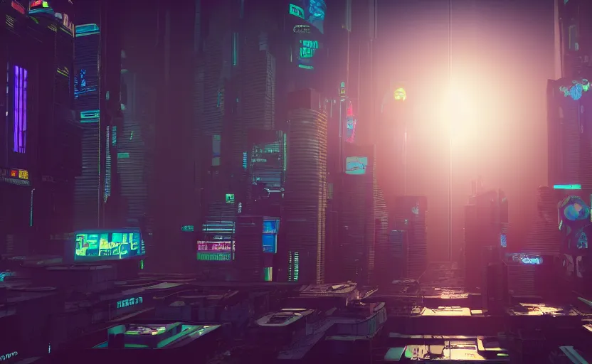 Prompt: overcrowded cyberpunk city with no bottom to see. daylight. sunlight. lens flare. light fixtures. 8 k. detailed. photorealism. artstation. 2 5 mm f / 1. 7 asph lens. ultra realistic