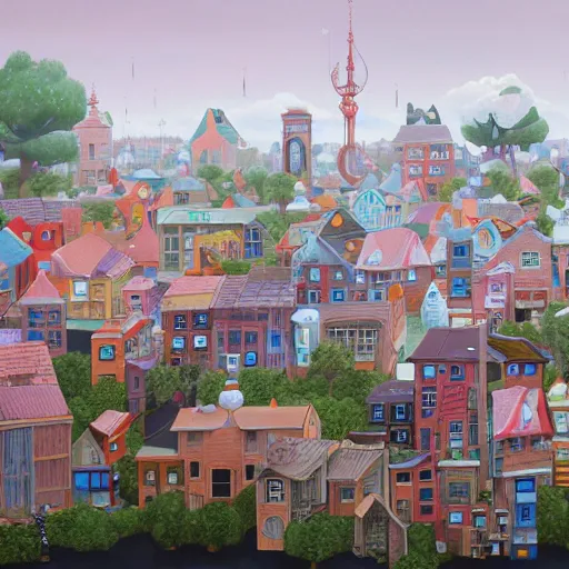 Image similar to painting of a town, by rik oostenbroek, james jean, amy sol