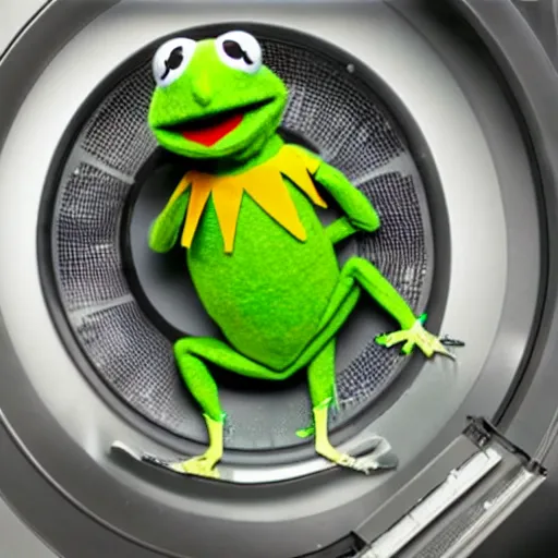 Prompt: screaming Kermit the Frog trapped inside an MRI machine