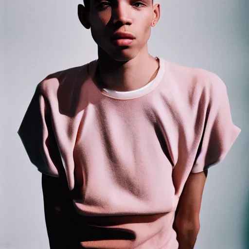 Image similar to realistic photoshooting for a new balenciaga lookbook, color film photography, portrait of a blonde european model, in style of tyler mitchell, 3 5 mm,