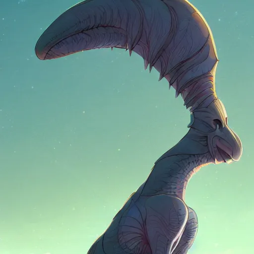 Image similar to concept art painting of an alien animal creature, detailed, cel shaded, in the style of makoto shinkai and moebius and james gurney