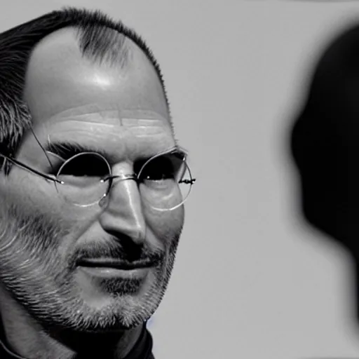 Prompt: Steve Jobs demos failed product iEyepatch (2007) HDR Getty