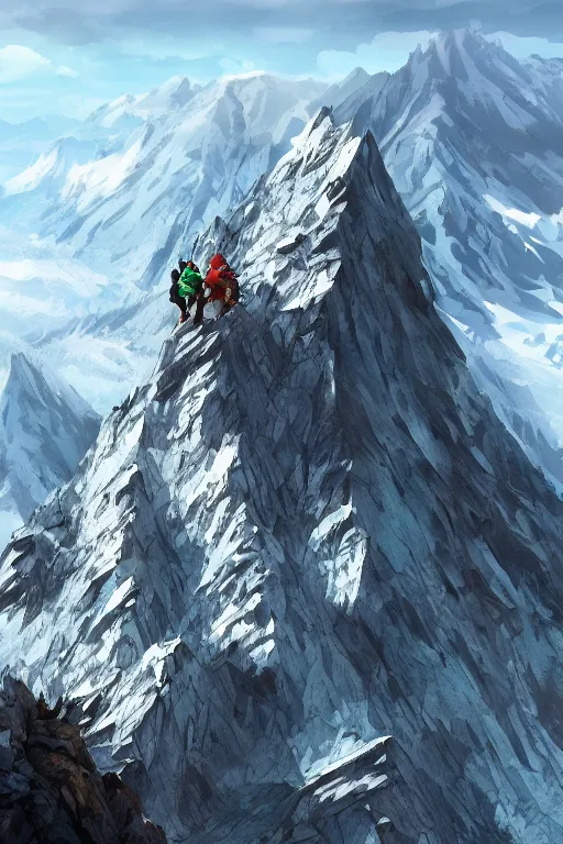 Image similar to climb mountain mountaintop illustration trending on artstation