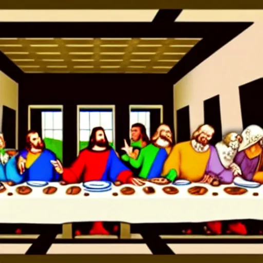 Prompt: the last supper but it takes place on the enterprise from Star trek’s bridge, HD, series screenshot