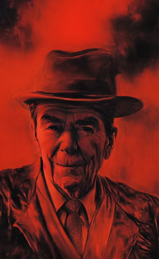 Prompt: ronald reagan's face close up on the apocalypse now poster, red sunset, capitol building, washington dc, black helicopters, air brush, oil paint, radiant light, caustics, heroic, bright iridescent light, by gaston bussiere, by bayard wu, by greg rutkowski, by maxim verehin