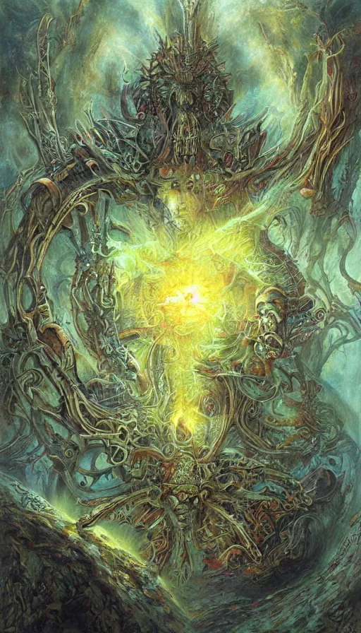 Image similar to psytrance artwork, by john howe