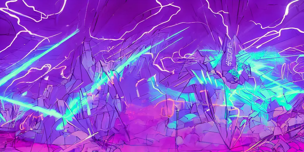 Image similar to purple lightning strikes while rapper performs on stage, psychedelic light show, digital art, vapor wave, hip hop, surreal, trending on Artstation, professional artist, detailed, 4k