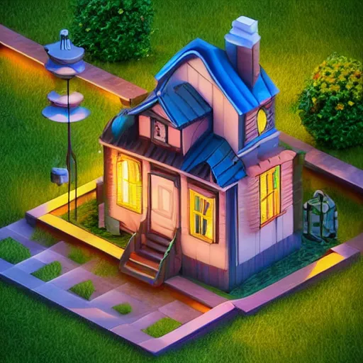 Image similar to Isometric 3D Fantasy Cute House, very realistic, no background, 3D character, very colourful, cinematic lighting, CGI render, trending on Behance