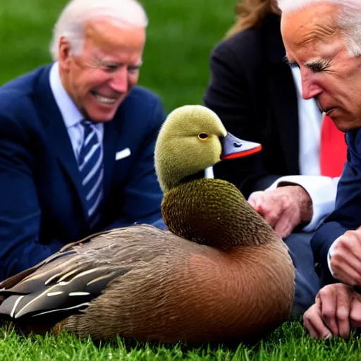 Image similar to Joe Biden holding a mallard duck