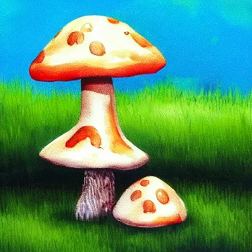 Prompt: a professional water painting of a cute creature sitting next to a mushroom, detailed