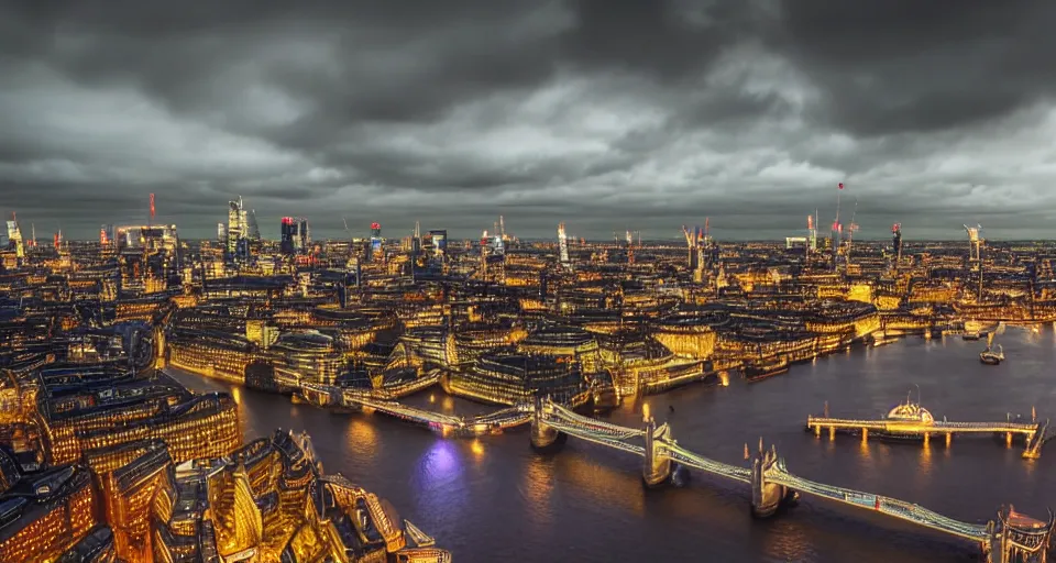 Image similar to a breathtaking picture of London, highly detailed, highly realistic, atmospheric lighting, 4k