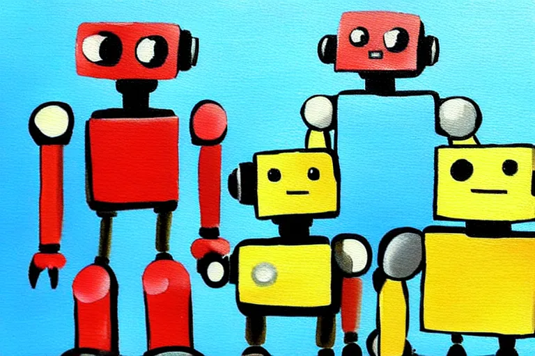 Image similar to a cute little robots painting by buckerminster fuler