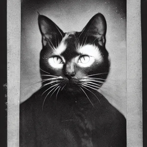 Prompt: an ominous old photo portrait of a cat baron. haunted