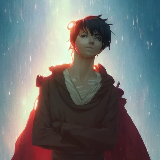 Image similar to a beautiful anime hero, highly detailed vfx portrait, unreal engine, greg rutkowski, loish, rhads, caspar david friedrich, makoto shinkai and lois van baarle, ilya kuvshinov, rossdraws, elegent, tom bagshaw, alphonse mucha, global illumination, detailed and intricate environment.