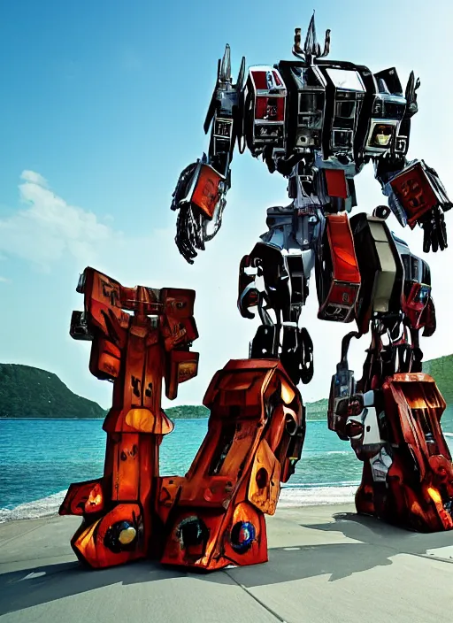 Image similar to A giant bipedal autobot transformer made out of pirate ship, digital art