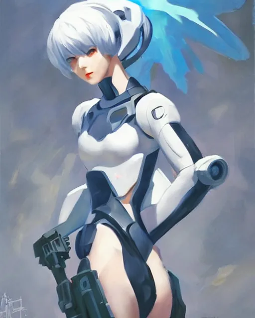 Prompt: greg manchess anime style portrait painting of rei ayanami as an overwatch character, medium shot, asymmetrical, profile picture, organic painting, sunny day, matte painting, bold shapes, hard edges, street art, trending on artstation, by huang guangjian and gil elvgren and sachin teng