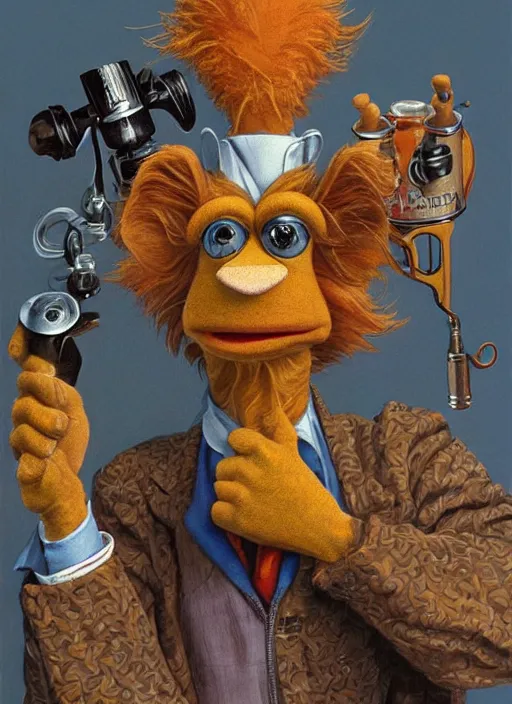 Image similar to portrait of Beaker Muppet in Society (1989), highly detailed, centered, solid color background, digital painting, artstation, concept art, smooth, sharp focus, illustration, artgerm, donato giancola, Joseph Christian Leyendecker, Les Edwards, Ed Repka, WLOP, Artgerm