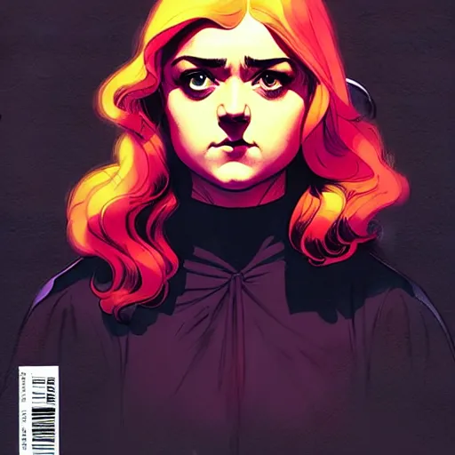 Image similar to rafael albuquerque comic art, peter mohrbacher, steve niles, phil noto, artgerm, pretty maisie williams witch, symmetrical eyes, long blonde hair