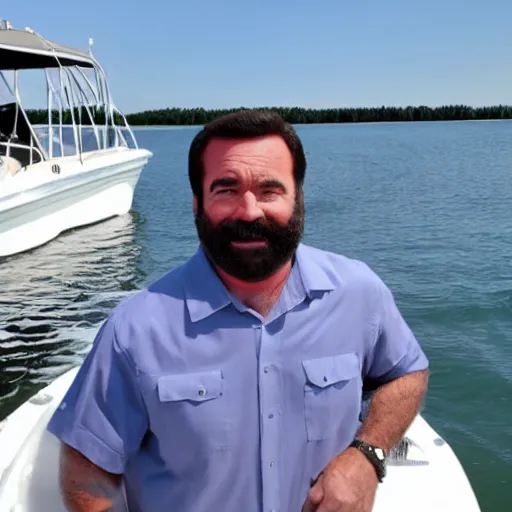 Prompt: billy mays, on a small boat