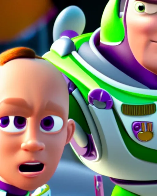 Image similar to Film still close-up shot of Jason Statham as Buzz Lightyear in the movie Toy Story 3. Photographic, photography