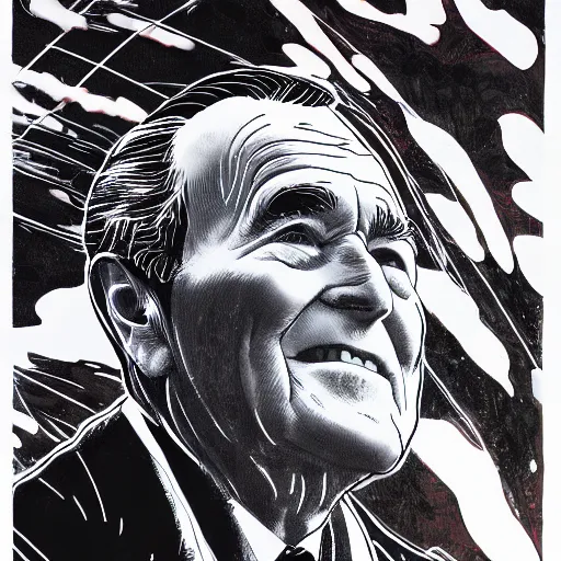 Prompt: George H.W. Bush, by Tsutomu Nihei, highly detailed, 8K