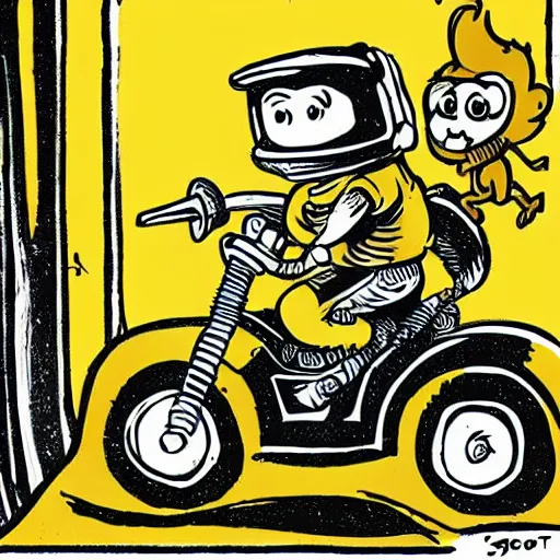 Prompt: cartoon of monkey wearing a space helmet riding an atv on the moon,