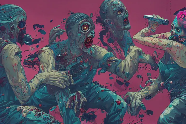 Image similar to zombies having a fight, tristan eaton, victo ngai, artgerm, rhads, ross draws