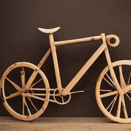 Prompt: bicycle made entirely out of wood